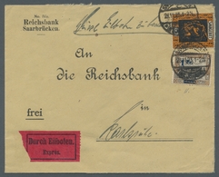 Deutsche Abstimmungsgebiete: Saargebiet: 1921, 5c U. 1Fr. Aufdruck, Mit Aufdruckfehler 1 Fr "ohne Fu - Cartas & Documentos