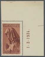 Deutsche Abstimmungsgebiete: Saargebiet: 1934, "Volkshilfe Mit Druckdatum", Postfrischer Eckrandsatz - Cartas & Documentos
