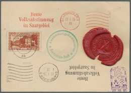 Deutsche Abstimmungsgebiete: Saargebiet: 1935, Volksabstimmung, Brief Und Karte Mit Lacksiegeln Und - Cartas & Documentos