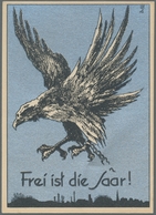 Deutsche Abstimmungsgebiete: Saargebiet: 1934/35, Sehr Seltene Propagandakarte "Adler Mit Gesprengte - Briefe U. Dokumente