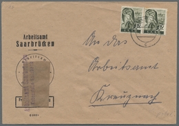 Saarland (1947/56): 1947, "12 Pfg. Saar I Mit PLF I", Einzelwert Bzw. Paar Mit Normalmarke Als Porto - Cartas & Documentos