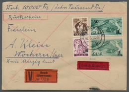 Saarland (1947/56): 1947, "50 Fr. Auf 1 Mk. Urdruck", Zwei Werte Mit Zusatzfrankatur Auf Sehr Selten - Cartas & Documentos