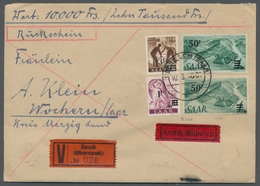 Saarland (1947/56): 1947, "50 Fr. Auf 1 Mk. Urdruck", Zwei Werte Mit Zusatzfrankatur Auf Sehr Selten - Covers & Documents