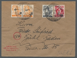 Saarland (1947/56): 1947, "10 C. Auf 2 Pfg. Mit Neuauflage Kopfstehendem Aufdruck", Farbfrischer Ein - Covers & Documents