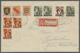 Saarland (1947/56): 1947, "15 Pfg. Neuauflage Ohne Aufdruck", Farbfrischer Wert In Vierfach-MiF Mit - Covers & Documents