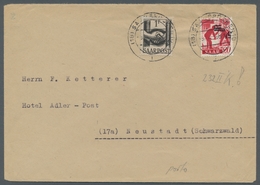 Saarland (1947/56): 1947, "5 Fr. Auf 20 Pfg. Neuauflage Mit Kopfstehendem Aufdruck" Mit Zusatzfranka - Covers & Documents