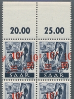 Saarland (1947/56): 1947, "10 Fr. Auf 50 Pfg. Neuauflage Mit Doppeldruck", Senkrechtes Bogenteil Zu - Briefe U. Dokumente