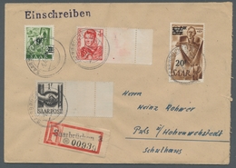 Saarland (1947/56): 1948, "1 Und 4 Fr. Saar III Mit Leerfeld", Randwerte Mit Zusatzfrankatur Auf R-F - Cartas & Documentos