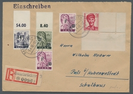 Saarland (1947/56): 1948, "2 Fr. Saar III Mit Leerfeld", Bogenecke Mit Zusatzfrankatur Als Portorich - Cartas & Documentos