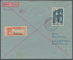 Saarland (1947/56): 1948, "50 Fr. Saar III" Mit Zusatzfrankatur Auf Eil-R-Brief Mit Ersttagsstempel - Cartas & Documentos