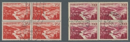 Saarland (1947/56): 1948, "25 Und 200 Fr. Flugpost Saar III", Gestempelte Viererblocks In Sehr Guter - Cartas & Documentos