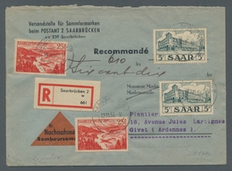 Saarland (1947/56): 1948,25 Fr. Flugpostmarke 2x In Mif. Mit 2x 5 Fr. Saar IV, Auf Einschreiben-Nach - Cartas & Documentos