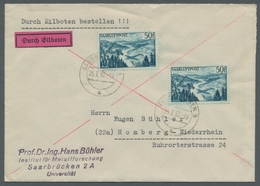 Saarland (1947/56): 1948, "50 Fr. Saar III", Zwei Werte Auf Eilbrief Von SAARBRÜCKEN 3 A 25.7.52 Nac - Cartas & Documentos