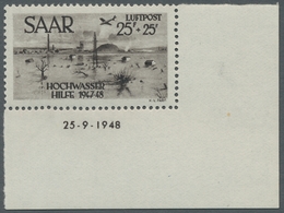 Saarland (1947/56): 1948, "Hochwasserhilfe Mit Druckdatum", Postfrischer Eckrandsatz In Tadelloser E - Cartas & Documentos