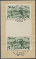 Saarland (1947/56): 1948, "5 Fr. Hochwasserhilfe Als Senkrechtes Zwischenstegpaar", Sauber Mit Zweim - Cartas & Documentos