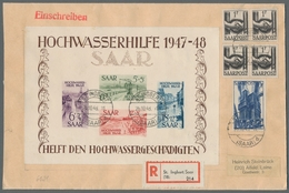 Saarland (1947/56): 1948, "Hochwasserhilfe-Blockpaar" Je Mit Zusatzfrankatur Als Portorichtige MiF ( - Covers & Documents