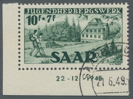 Saarland (1947/56): 1949, "Jugendherbergswerk Mit Druckdatum", Sauber Gestempelte Eckrandwerte, Die - Cartas & Documentos