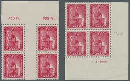 Saarland (1947/56): 1949, "Uni Saar", Postfrischer Eckrandviererblock Mit Druckdatum Sowie Oberrand- - Covers & Documents