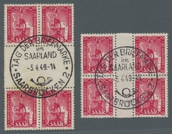 Saarland (1947/56): 1949, "Uni Saar" Zwei Viererblocks Je Mit SST Und Zweimal Zwischenstegpaar, Sehr - Covers & Documents