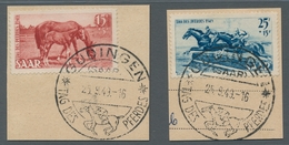 Saarland (1947/56): 1949, "Tag Des Pferdes" Je Mit ESST Auf Briefstück In Tadelloser Erhaltung, Dabe - Covers & Documents