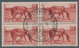 Saarland (1947/56): 1949, "Tag Des Pferdes", Zentral Mit ESST Gestempelter Viererblocksatz In Tadell - Cartas & Documentos