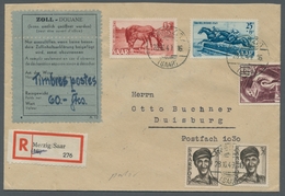 Saarland (1947/56): 1949, "Tag Des Pferdes" Mit Zusatzfrankatur (einmal über Den Rand Vs./Rs. Gekleb - Covers & Documents