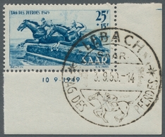 Saarland (1947/56): 1949, "Tag Des Pferdes Mit Druckdatum", Sauber Mit SST Gestempelter Eckrandsatz - Cartas & Documentos