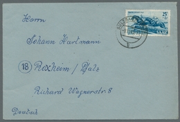 Saarland (1947/56): 1949, 25 Fr. Blau Als Portogerechte EF Auf Brief, Farbbefund C. Ney BPP. M.i 200 - Covers & Documents