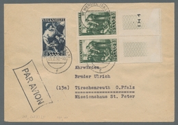 Saarland (1947/56): 1949, Gemälde I, 8 Fr. In Mif. Mit 2x 12 Fr., Beide Mit Leerfeld, Auf Brief V.St - Cartas & Documentos