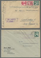 Saarland (1947/56): 1949, "12 Fr. Saar IV Mit PLF I Bzw. II", Als EF Bzw. Mit Zusatzfrankatur Auf Zw - Covers & Documents