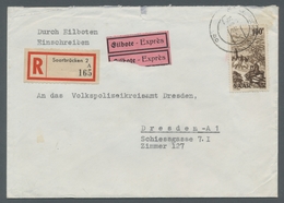 Saarland (1947/56): 1949, "100 Fr. Saar IV Mit PLF II" Als Sehr Seltene Portorichtige EF Auf Eil-R-B - Cartas & Documentos