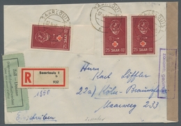 Saarland (1947/56): 1950, "Rotes Kreuz", Waag. Paar Und Unterrandwert Als Seltene Portorichtige MeF - Covers & Documents