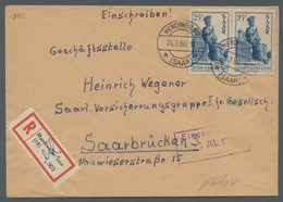 Saarland (1947/56): 1950, "25 Fr. Heiliges Jahr", Waag. Paar Als Portorichtige MeF Auf R-Brief Von M - Covers & Documents