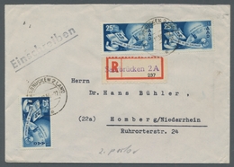 Saarland (1947/56): 1950, "25 Fr. Europarat", Drei Werte Als Portorichtige MeF Auf R-Brief Von SAARB - Cartas & Documentos