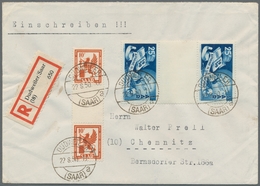 Saarland (1947/56): 1950, "25 Fr. Europarat Als Zwischenstegpaar" Mit Zwischenstgpaar Mi. 279 Auf R- - Cartas & Documentos
