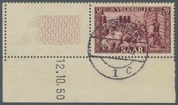 Saarland (1947/56): 1950, "Volkshilfe Mit Druckdatum", Sauber SAARBRÜCKEN 1 C Gestempelte Eckrandwer - Covers & Documents