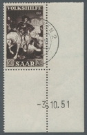 Saarland (1947/56): 1951, "Volkshilfe Mit Druckdatum", Kompletter Eckrandsatz Mit Klarem SAARBRÜCKEN - Cartas & Documentos
