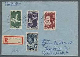 Saarland (1947/56): 1951, "12 Bis 30 Fr. Volkshilfe" Als Portorichtige MiF Auf R-Brief Von SAARBRÜCK - Covers & Documents