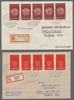 Saarland (1947/56): 1952, "Saarmesse Und Rotes Kreuz", Je Fünferstreifen Als Portorichtige MeF Auf Z - Covers & Documents