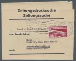 Saarland (1947/56): 1952, "3 Fr. Saar V" Als Portorichtige EF Auf Streifband Von Saarbrücken Nach Br - Briefe U. Dokumente