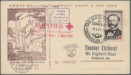 Saarland (1947/56): 1953, "Henri Dunant", Sieben Ersttagskarten, Alle Per Ballonpost Befördert, Deko - Covers & Documents