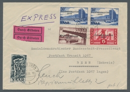 Saarland (1947/56): 1955, "Volksbefragung" 3 Werte Kpl. (30 Franc Doppelt) In Mischfrankatur Mit 20 - Briefe U. Dokumente