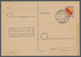 Saarland (1947/56) - Besonderheiten: "Greimerath über Wadern-Saar", Klarer Abschlag Des Landpoststem - Otros & Sin Clasificación