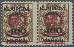 Memel: 1923, 30 C. Auf 400 M. Auf 1 L. Braun Im Waagerechten Paar Mit Aufdruck In Type II Und III, U - Memel (Klaipeda) 1923