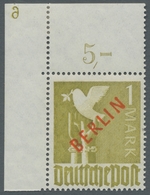 Berlin: 1949, "Rotaufdruck" Komplett Je Als Eckrandwert Oben Links, Postfrischer Satz In Sehr Guter - Ungebraucht