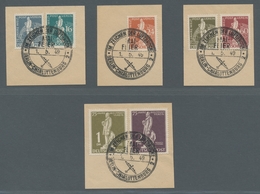 Berlin: 1949, "Stephan"-Satz 7 Werte Kpl. In Sehr Guter Erhaltung Auf 4 Briefstücken Entwertet Mit S - Unused Stamps