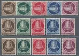 Berlin: 1951, Freiheitsglocke (I), Klöppel Links, Zehn Sehr Schöne Postfrische Sätze Mit Oberrandvie - Unused Stamps