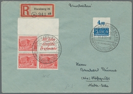 Berlin - Zusammendrucke: 1949, "20 Pfg. + R 1 A Bauten" Mit Zwei Anhängenden Marken Als Portorichtig - Zusammendrucke