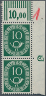 Bundesrepublik Deutschland: 1951, 10 Pf Posthorn Im Senkr. Paar Aus Der Rechten Oben Bogenecke Mit D - Storia Postale