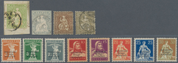 Schweiz: 1854/1918, Kleines Lot Mit U.a. Strubel 1 Fr. Gestempelt, Sitzende Helvetia 60 Rp. Bronze U - Used Stamps